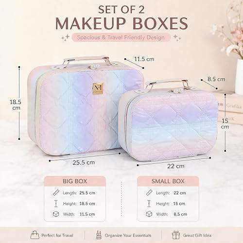 Image of NFI essentials Printed Makeup Box Set of 2 Cosmetic Box Jewellery Bridal Box Trousseau Box Vanity Beauty Case Organizer for Wedding Makeup Bag for Bride