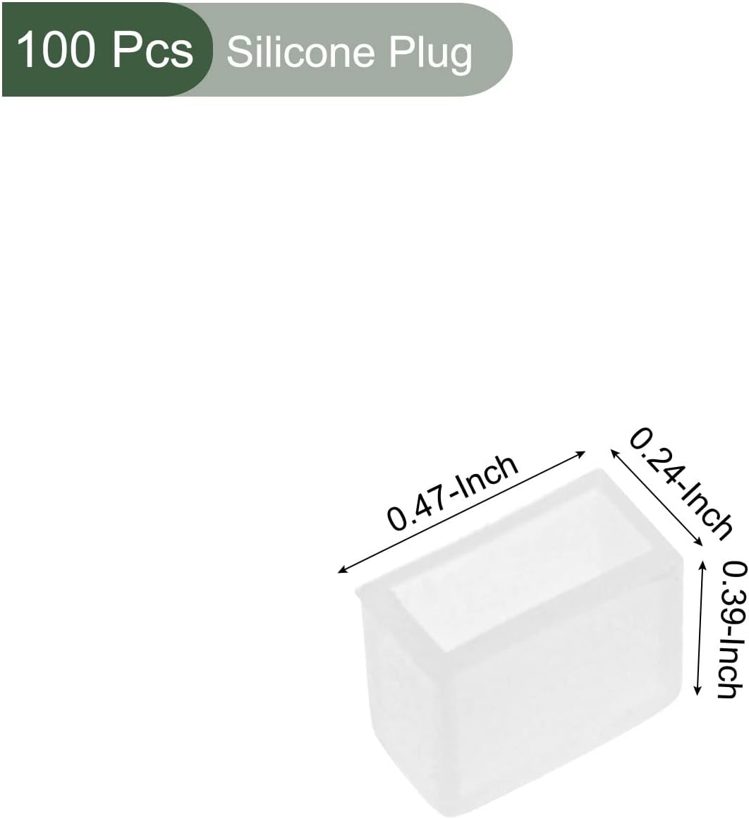 YOKIVE 100 Pcs Silicone Plug, LED Tube Strip End Cap Cover Waterproof with 2 Holes, Great for Office, Home (White, Fit for 3528 8mm Wide Strip)