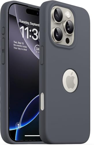 Image of VONZEE Microfiber Logo Cut Cover Compatible with iPhone 16 Pro Max Case, Liquid Silicone Full Body 4-Layer Protective Cover, with High Raised Camera Lips, Slim Durable Phone Case, Titanium Grey