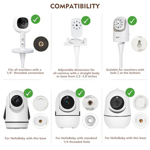 Flexible Baby Monitor Mount Compatible with Infant Optics DXR-8, Nanit Pro, Owlet Cam 1/2, HelloBaby, for Babysense, Universal Baby Camera Holder, No Wall Damage, Strong Support Twist Mount for Crib