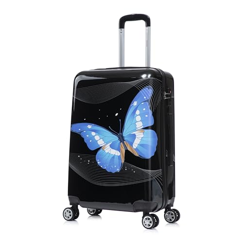 Image of InUSA Prints PC /ABS Plastic 4-Wheel Spinner Luggage, Black Butterfly (IUAPC00M-BBU)