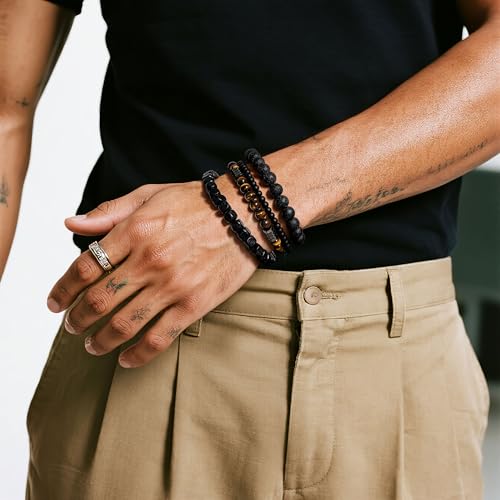 Men’s Bracelet Set Multi - Tiger Eye/Matte Agate/Lava Rock Gifts for Birthday/Anniversary/Christmas2