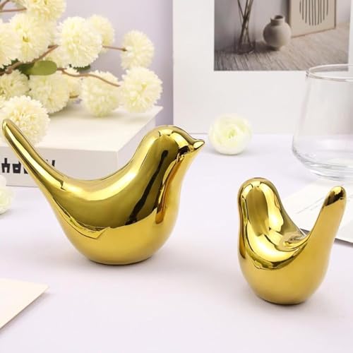 Image of Golden Ceramic Birds Figurine Set | Luxury Home Decor Showpiece for Living Room, Bedroom, Office & Table Decoration | Elegant Love Birds Statue Gift (Set of 2 PCS)