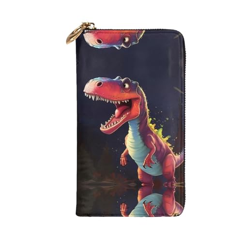 Leather Wallet - Stylish and Functional Wallet for Women with Multiple Compartments and Zipper Design Big-mouthed Dinosaur Prints, Black, One Size2