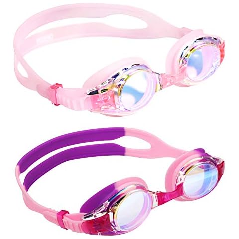 Aegend 2 Pack Kids Goggles, Swimming Goggles for Kids Age 4-16 Boys and Girls Youth, Anti-Fog Pool Goggles, Bright Lavenderish & Crisp Pink Cover