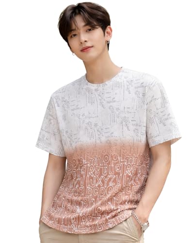 Image of London Hills Men's Cotton Printed Ombre Gradient T-Shirt | Loose Fit Casual Wear | Short Sleeve Crew Neck | Soft Breathable Fabric for Daily & Streetwear Use
