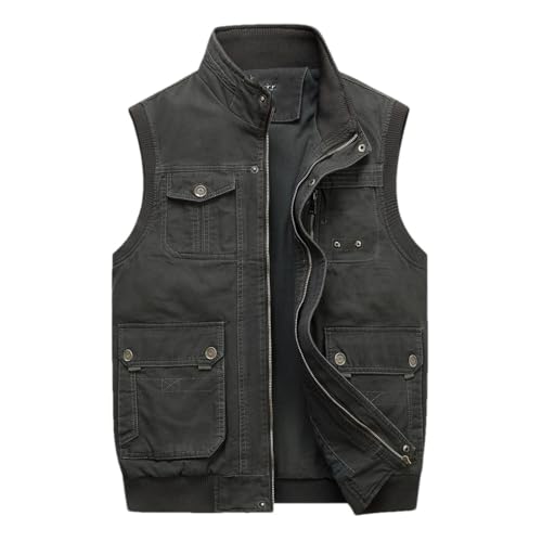 Men's All Seasons Multi-Pocket Cotton Vest Sleevel Sin e Breasted Casual ets EN8 5XL