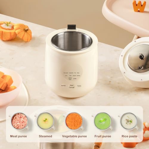 Multifunktionaler Babybrei Zubereiter, 4 in 1 Dampfgaren Mixen Aufwärmen Erwärmen aus 316 Edelstahl zur schnellen und gesunden Babybrei Zubereiter für Zuhause und Reisen 350 ml Fassungsvermögen