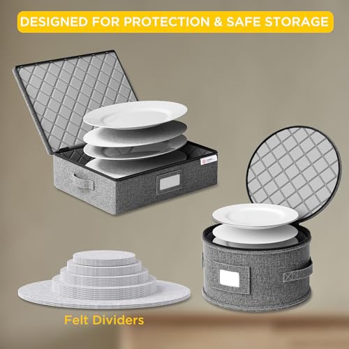 YearningHome China Storage Containers Hard Shell,Moving Boxes for Mugs,Wine Glassess,Plates,Sausers,Utensils and Dinnerware, Sturdy Dish Organizer with Felt Dividers,8-Piece Set,Grey by YearningHome - Image 5