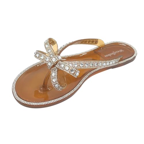 Image of Womens Flat Sandals Jelly Flip Flops Crystals Rhinestones Bow Knot Glitter Sandals