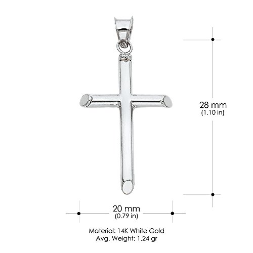 Ioka 14K White Gold Classic Cross Pendant with 1.4mm Flat Open Wheat Chain Necklace3