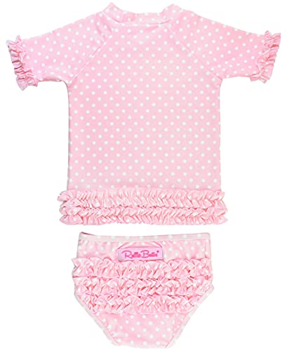 Image of Pink Polka Dot Ruffled Rash Guard Bikini - 18-24m