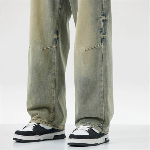 Men’s Flared Denim Jeans, Spring Summer, Distressed Rustic Blue, Versatile Straight Pants3
