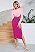 HUUSA Fashion Crew Neck Long Sleeve Midi Bodycon Dress Cut Out High Slit Sheath Dress Casual Knit Pullover Color Patchwork Wedding Guest Long Dress with Belt Pink/Rose Red L