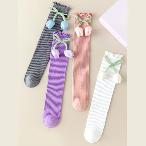 Children Dress Socks for Autumn Spring Stretchy Kneehigh Socks for Student Breathable Ruffle Trim Socks for Little Girl3
