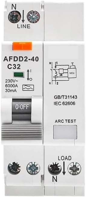 AFDD2-40 AFCI Arc Fault Detection Device Fire Prevention Unit by Arc Monitoring AFDD+RCCB Type A 2P 40A 30mA(C Curve,32A 30mA)