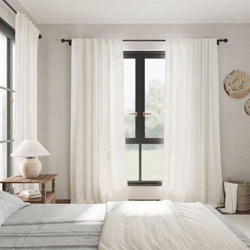 Image of Linen Curtains W34xL72 Inch 6ft for Living Room Ivory Natural