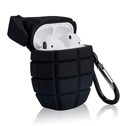 Mulafnxal For Airpod 1&2 Case, Cute Cartoon Unique Silicone Air Pods Cover, 3D Funny Fashion Fun Cool Keychain Design Stylish Kits Soft Skin Cases Boys Men Teens Kids For Airpods (Black Grenade) #TOP1