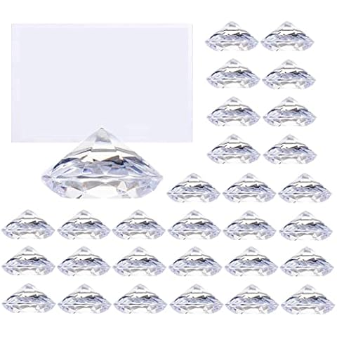 Aebor 30 Pack Diamond Place Card Holders Crystal Table Number Card Stands Sturdy Acrylic Table Card Stands for Weddings Party Decoration Table Setting (White) Cover