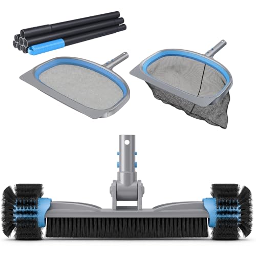 UIRWAY 4-in-1 Pool Cleaning Kit with Skimmer, Brush & Pole
