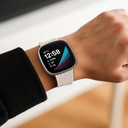 Zspoly Geflochtene Armbänd Kompatibel mit Fitbit Versa 4 Armband/Versa 3/Sense 2/Sense Armband, Magnetischer Elastischer Stoff Sport Nylon Ersatzarmband für Fitbit Versa4/3/Sense1/2 für Damen Herren