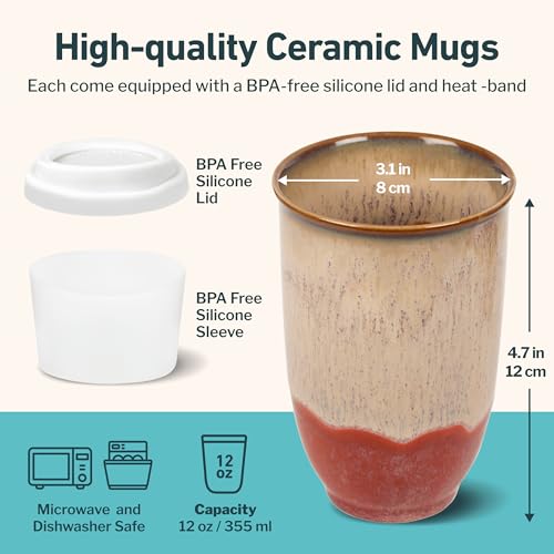 Image of NOVA CERAMICS Travel Mugs - Ceramic Tumbler With Lid - Ceramic Travel Mug To Go Cup - Microwave & Dishwasher Safe Ceramic Coffee Tumbler - Gifts For Women Men Him Her - 12oz - Jupiter