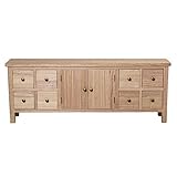 DRW TV-Tisch mit 2 Türen und 8 Schubladen aus Naturholz, 50,5 x 133 x 25,5 cm