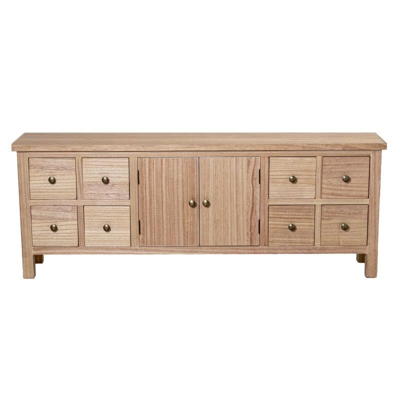 Table TV DRW bois naturel : optimisez vos petits espaces avec 8 tiroirs de rangement