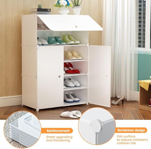 Image of Premium Multipurpose Modular 𝟔 𝐒𝐇𝐄𝐋𝐅 Plastic Shoe Rack for Home with 3 Door | Stackable Organizer | Waterproof & Dustproof | Space Saving Storage for Home, Bedroom & Entryway - White