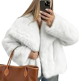 Flygo Women's Faux Fur Coat Fluffy Faux Fur Jacket Long Sleeve Lapel Furry Winter Jackets Shaggy Parka Short Coat(White-S)