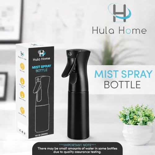 Hula Home Spray Bottle for Hair (10.1oz/300ml) - Powered by Flairosol® Spray Technology - Continuous Ultra Fine Mist Sprayer – For Hairstyling, Cleaning, Salons, Plants, Essential Oil & More - Black