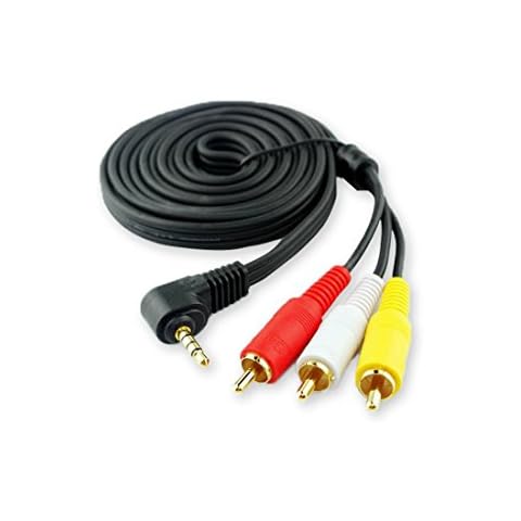 HTTX 3.5mm Male Audio Stereo Jack to 3 RCA Female AV Camcorder Adapter Connector Extension Cable 90 Degree Angled 4 Pole 5-Feet Cover