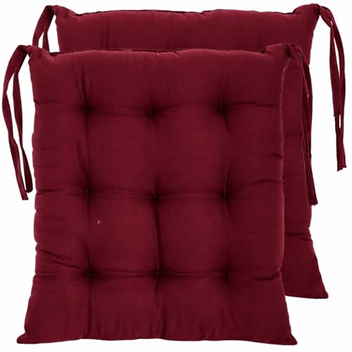 Image of Wakewell Soft Chair Pad with Ties | Square Padded Chair Pad Cushion for Dining Chair, Kitchen & Office | Washable Microfibre Chair Pad for Home Seating (1, Maroon)