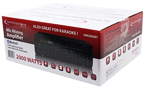 Technical Pro MM2000BT Powered Bluetooth Microphone Mixer Amplifier Amp SD, USB - Thumbnail 5