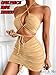 Kaei&Shi Cutout Mini Dress,Ruched Criss Cross Halter Dresses for Women,Low Back Bodycon Sexy Club Outfit Date Night Beige X-Small
