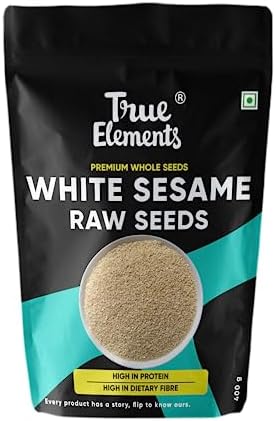 True Elements Raw White Sesame Seeds 400gm - Clean and Natural White Til | Safed Til Seeds for Eating | Everyday Essentials Indian Spices | Non - GMO | Antioxidant rich |
