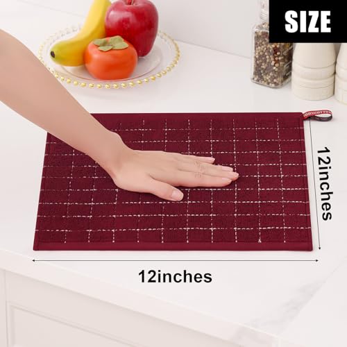 Image of Homaxy 100% Cotton Terry Kitchen Dish Cloths, 6 Pack, Burgundy