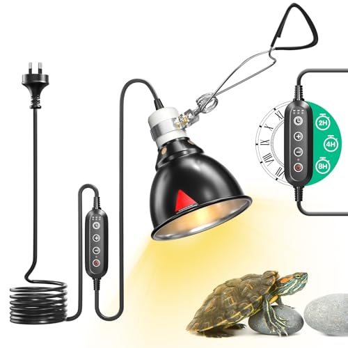 Lamptobe Reptile Heat Lamp, Reptile Dome Light Fixture with Timer, Tortoise Heat Lamp with Clamp,Terrarium Hood lamp for Reptile, Tortoise, Beard Dragon