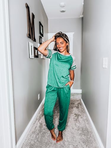 Image of Ekouaer Lounge Sets for Women Two Piece Pajama Set Short Sleeve Crewneck Jogger Outfits and Sweatpants Tracksuit