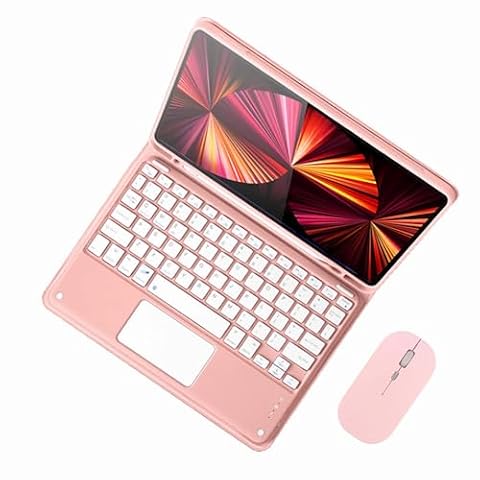 GUPENAA Etui z Klawiaturą do iPad Mini 6. Generacji 8,3 cala 2021 z Gładzikiem, Wbudowany Uchwyt na Ołówek, Magnetyczna Odłączana Bezprzewodowa Klawiatura Bluetooth z Myszą,Pink