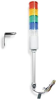 Signaworks LED 5 Stack Tower Light 120 VAC, Steady, Red/Amber/Green/Blue/Clear - Andon Tower Light, 10 Inch Threaded Pole, Nuts and Right-Angle Bracket Only - Pre-Wired & Pre-Assembled