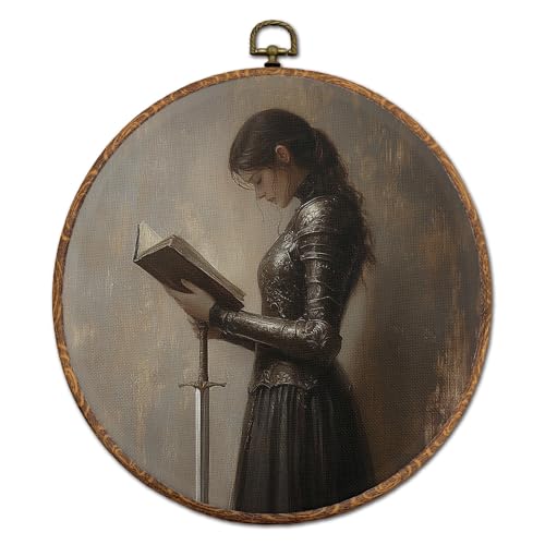 DOFQZ Vintage Women Knight Reading Book Round Wall Art Decor,