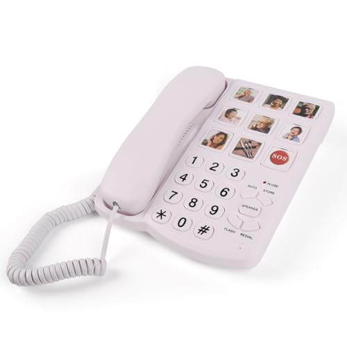Image of Big Button Phones for Seniors, Landline Emergency Phone for Home, Hand-Free Phone for Elderly with Picture, Adjustable Volume and 9 One-Touch Dialing for Elderly, White