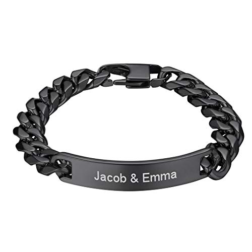 GOLDCHIC JEWELRY Personalized Mens ID Bracelet for Men Women,Stainless Steel 10MM Wide Cuban Curb Link Chain (Length 21cm)