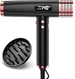 MESCOMB Secador de Pelo de Viaje 1875W con Difusor Doble voltaje, Control Térmico Inteligente con Pantalla LED para Viajes Familiares