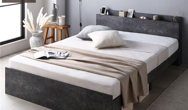 ベッド セミダブル 2層ポケットコイルマットレス付き グレージュ 収納