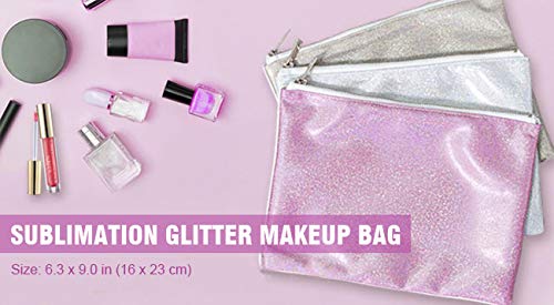 10Pcs Sublimation Blank Cosmetics Bag 6.3" X 9" Glitter Sublimation Printing Cosmetics Canvas Makeup Bag Travel Toiletry Pouch Pen Coin Bag Blank Diy Bag With Zipper (Champagne) #TOP1