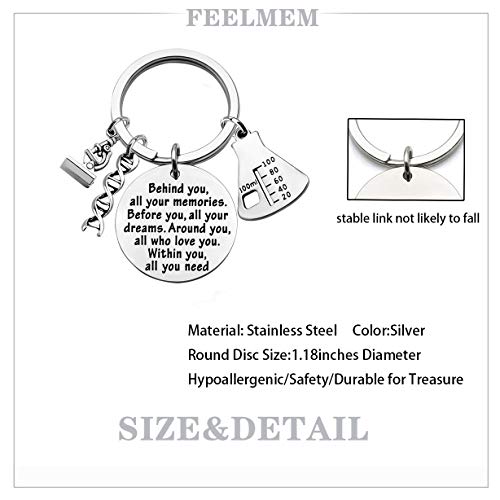 FEELMEM Biology Chemistry Keychain Future Chemist Gift Behind You All Your Memories Science Tech Keychain Graduation Gift2