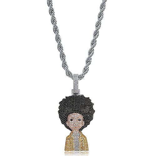 Necklace， Iced Out Cartoon Character Explosion Head Couple Pendant Necklace 18K Plated Bling CZ Simulated Diamond Hip Hop Rapper Chain Necklace for Men Women