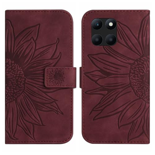 Rfvzubemok Compatible with Honor X6a 4G Cover,Compatible with Honor X6a 4G Flip Kickstand Card Slots Magnetic Closure Phone Case Brown
